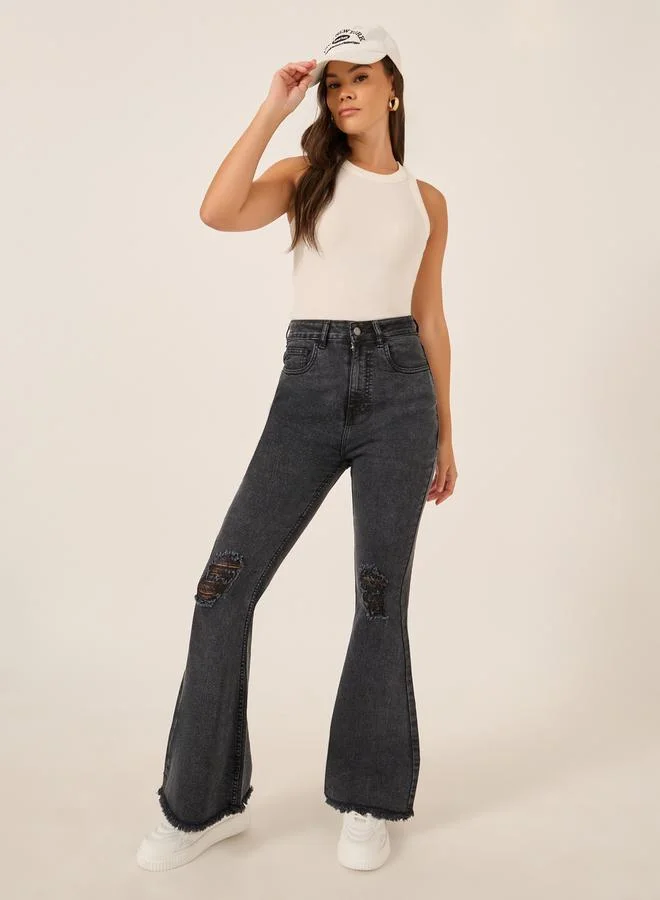 High Rise Distressed Bootcut Pants