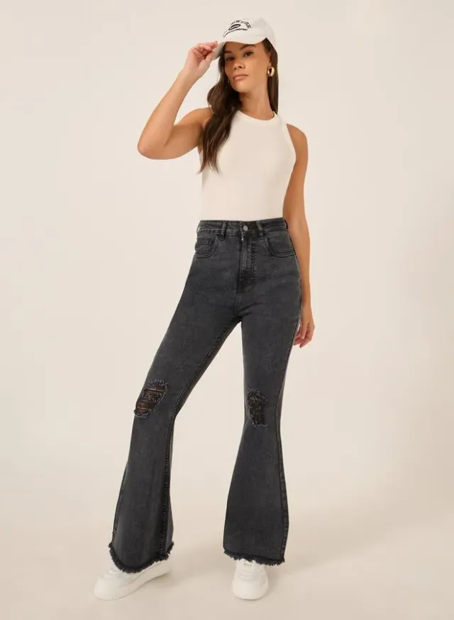 High Rise Distressed Bootcut Pants