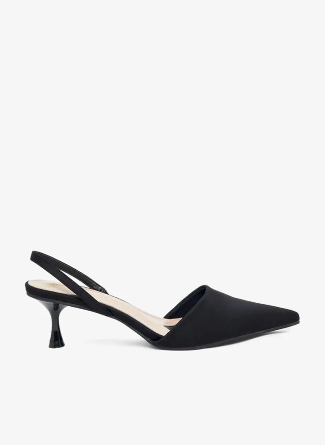 Pointed Toe Ankle Tie Kitten Heel Pumps Black