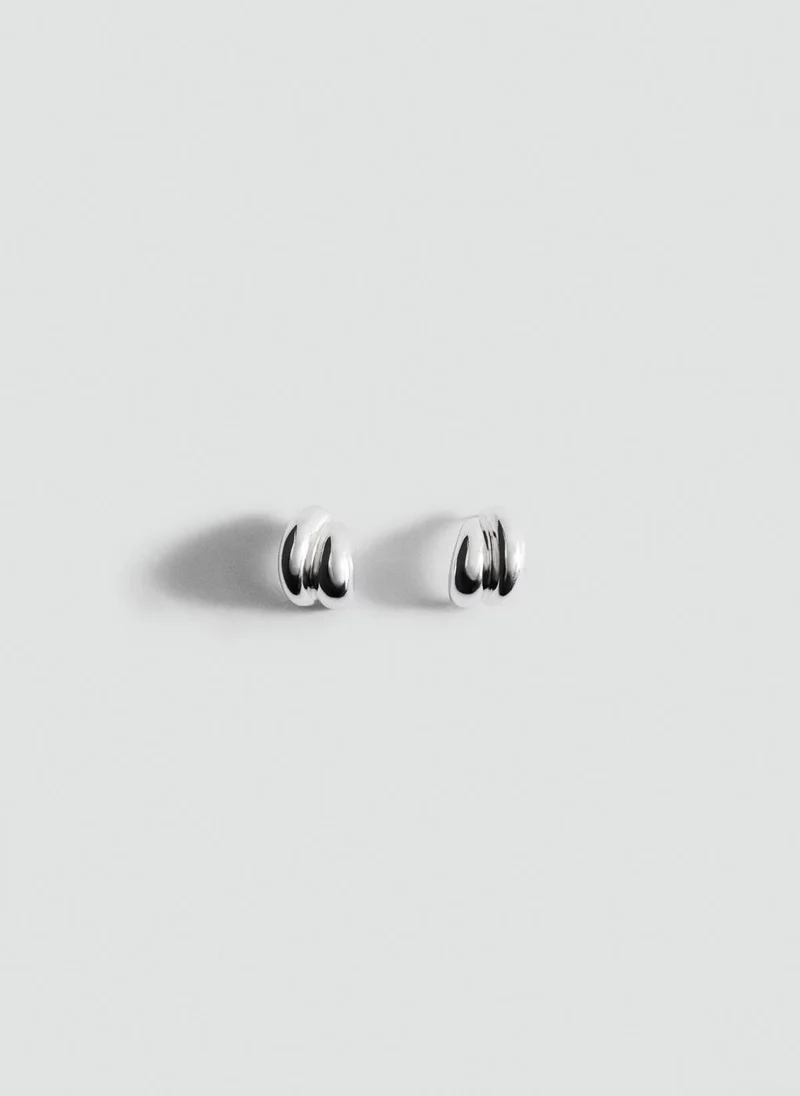 Embossed Semi-Hoop Earrings Silver