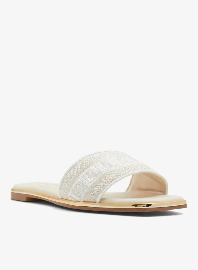 Oceania Embroidered Flat Sandals Beige – image 4