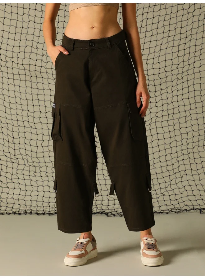 Women’s Carrot Fit Dark Olive Trousers – Stylish and Versatile