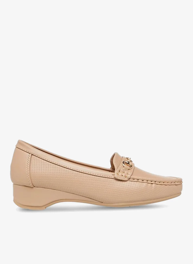 Women's Buckle Accent Loafers Beige