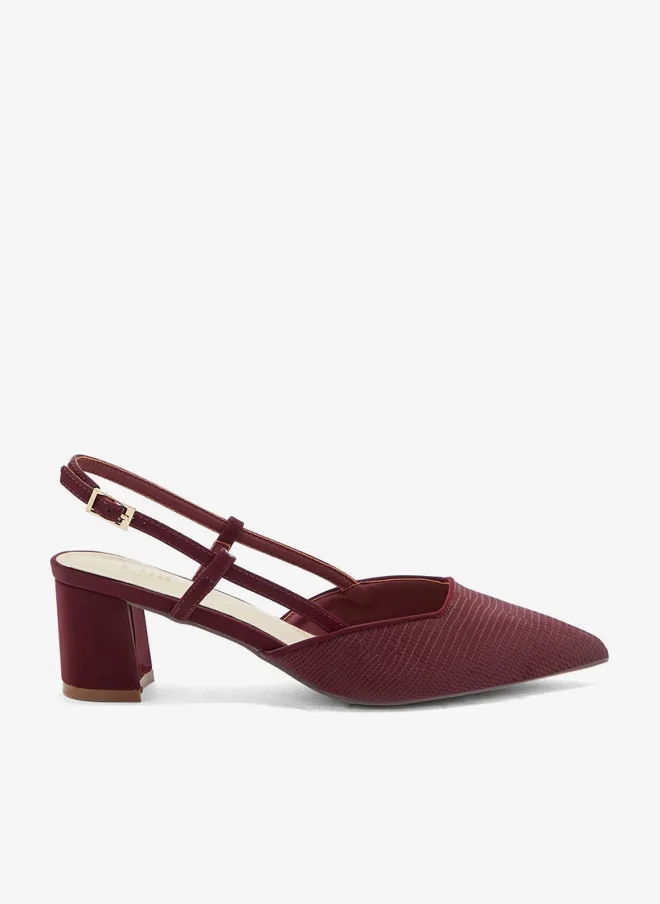 Textured Block Heel Slingback Pumps Burgundy