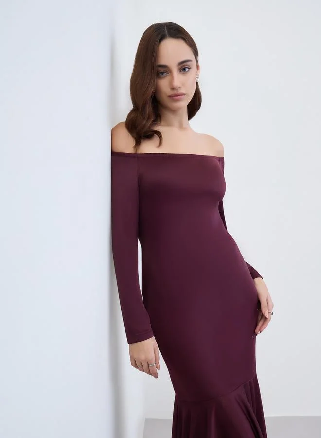 Off-Shoulder Mermaid Maxi Dress Burgundy