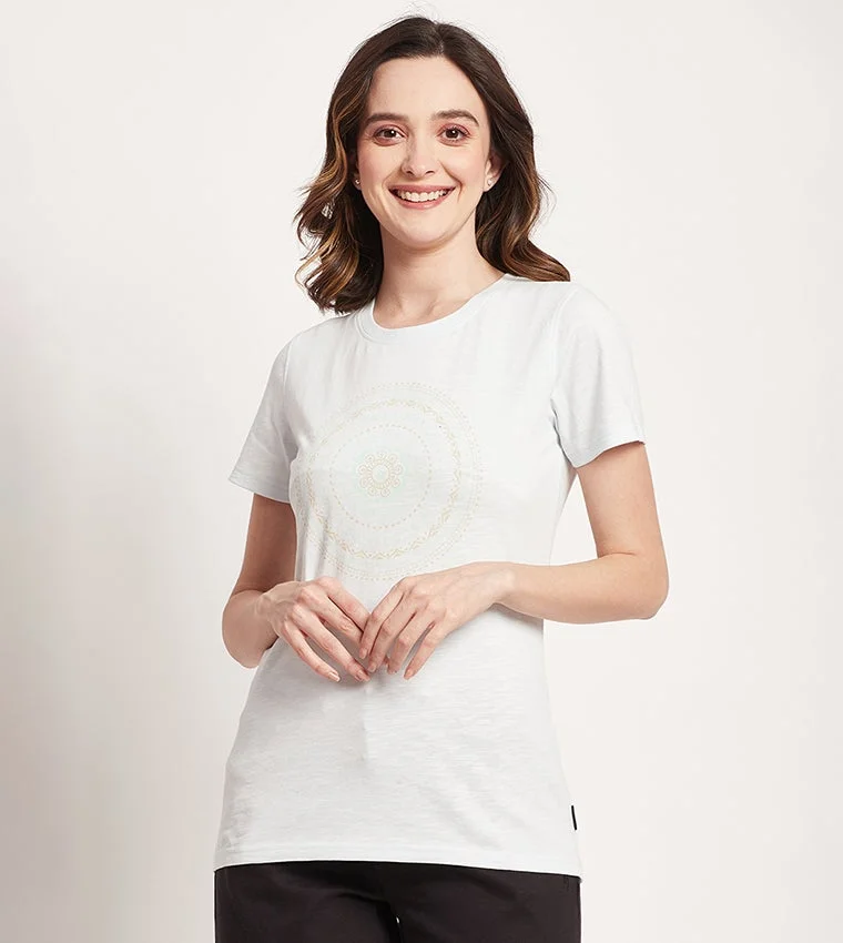 Logo Print Short Sleeve Top Light Steel Blue