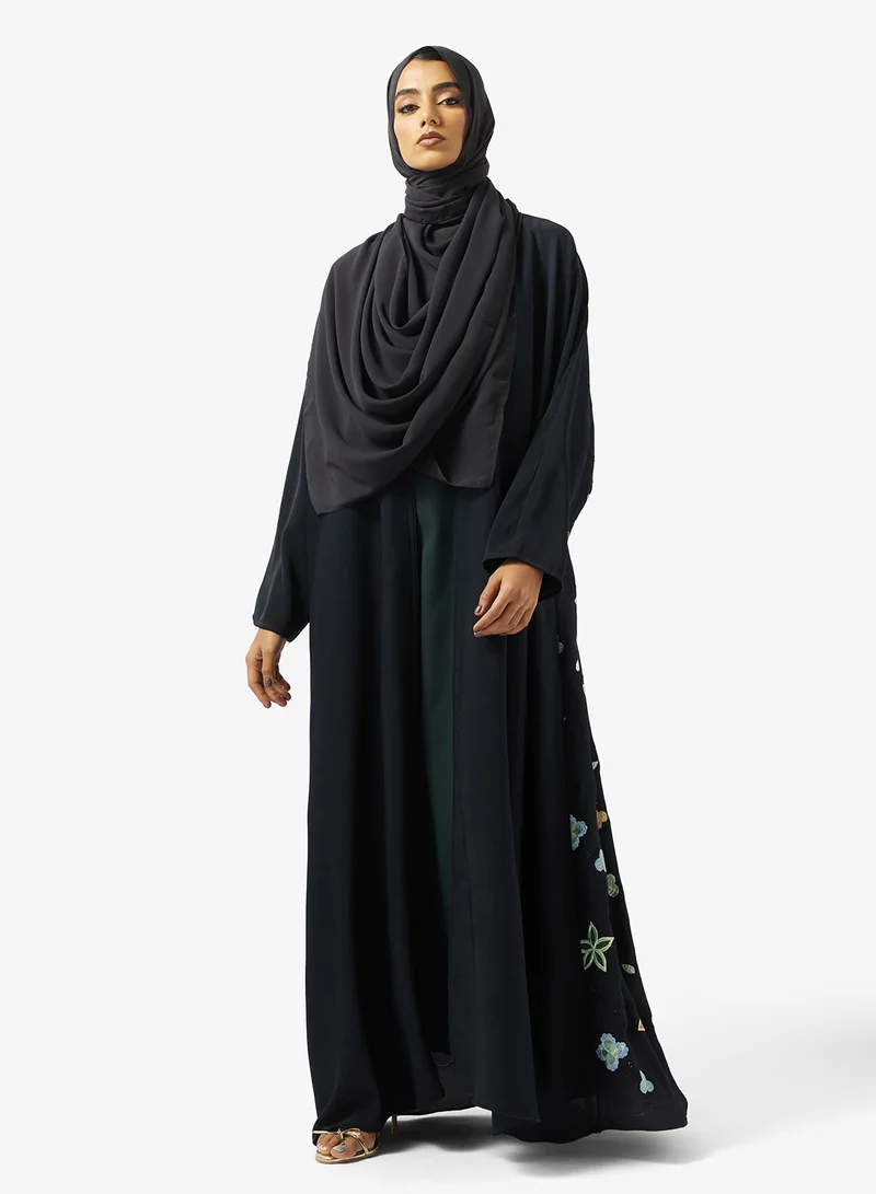 Embroidered Abaya with Sheila Black