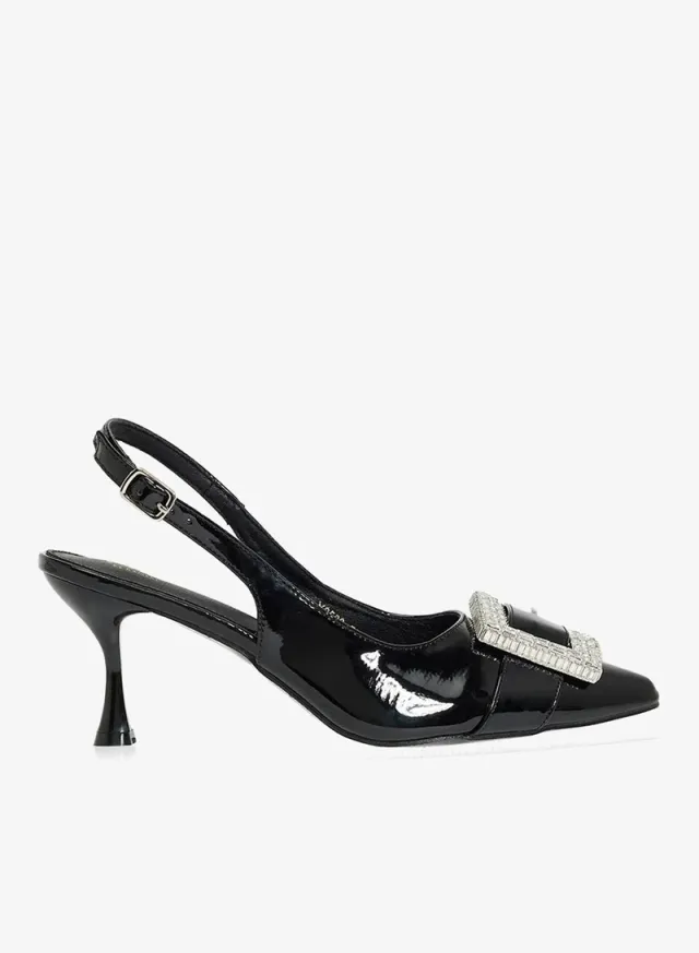 Diamante Buckle Slingback Pumps Black
