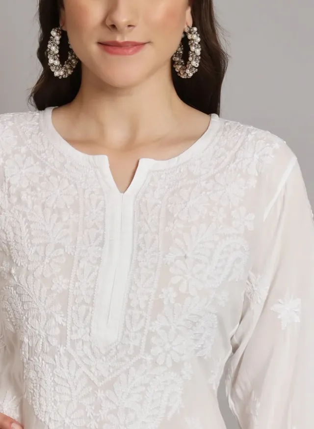 Women's White Modal Chikankari Embroidered Kurta Set – image 6
