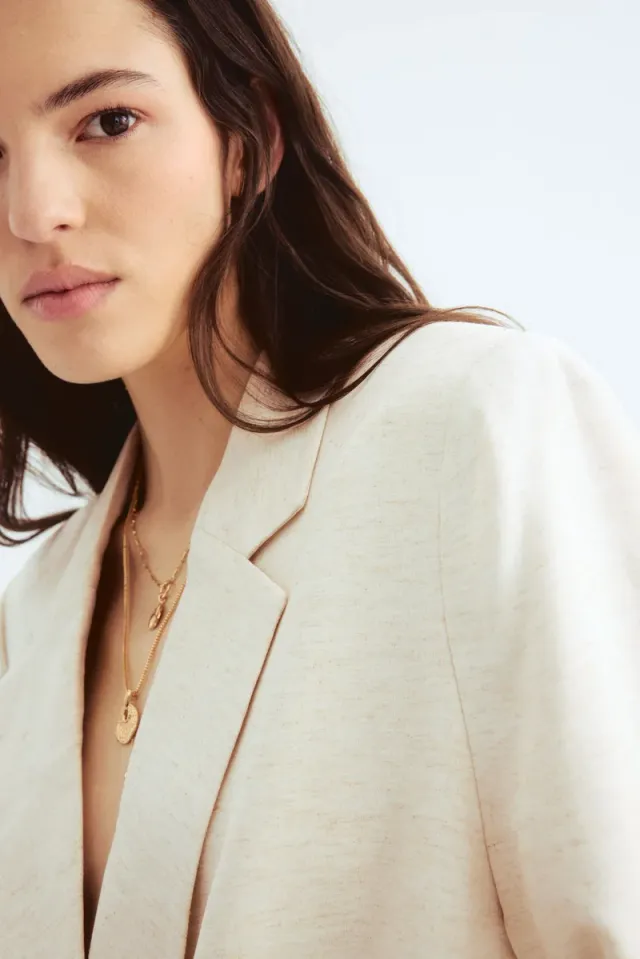 Beige Linen-Blend Double-Breasted Blazer for Women – image 2