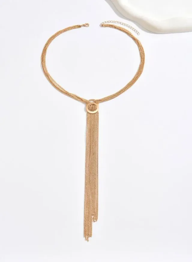 Gold Layered Chain Tassel Necklace – image 4