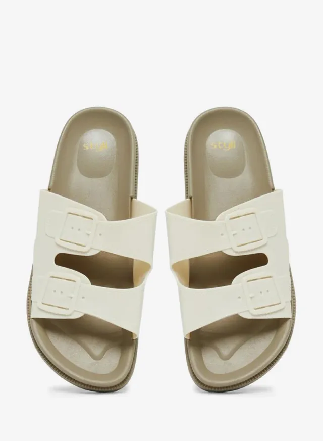 Buckle Detail Slides Beige – image 5