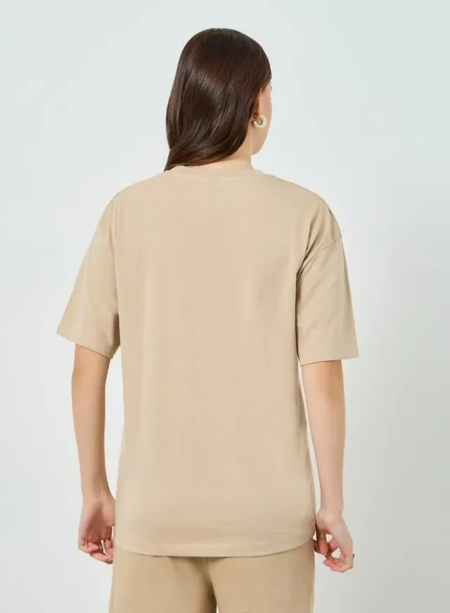 Embroidered Oversized T-Shirt Beige – image 4