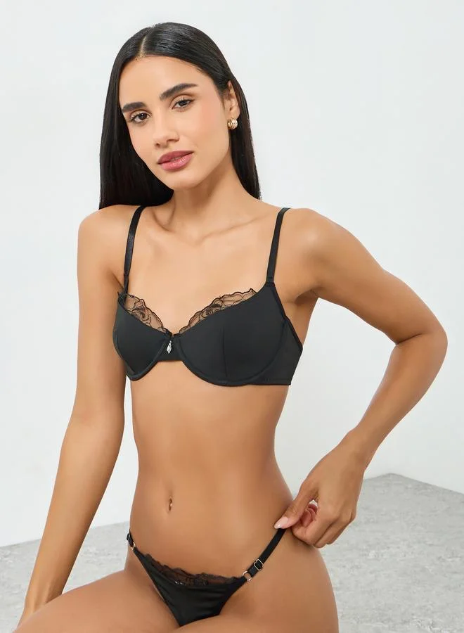 Lace Padded Wired Bra and Brief Set Black
