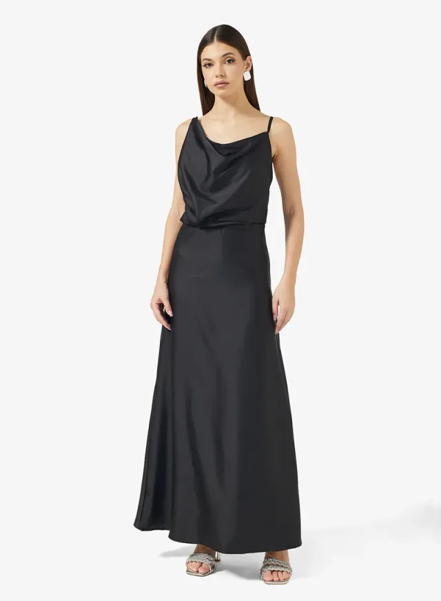 Ella Black Maxi Slip Dress - Cowl Neck, Sleeveless, Solid – image 4