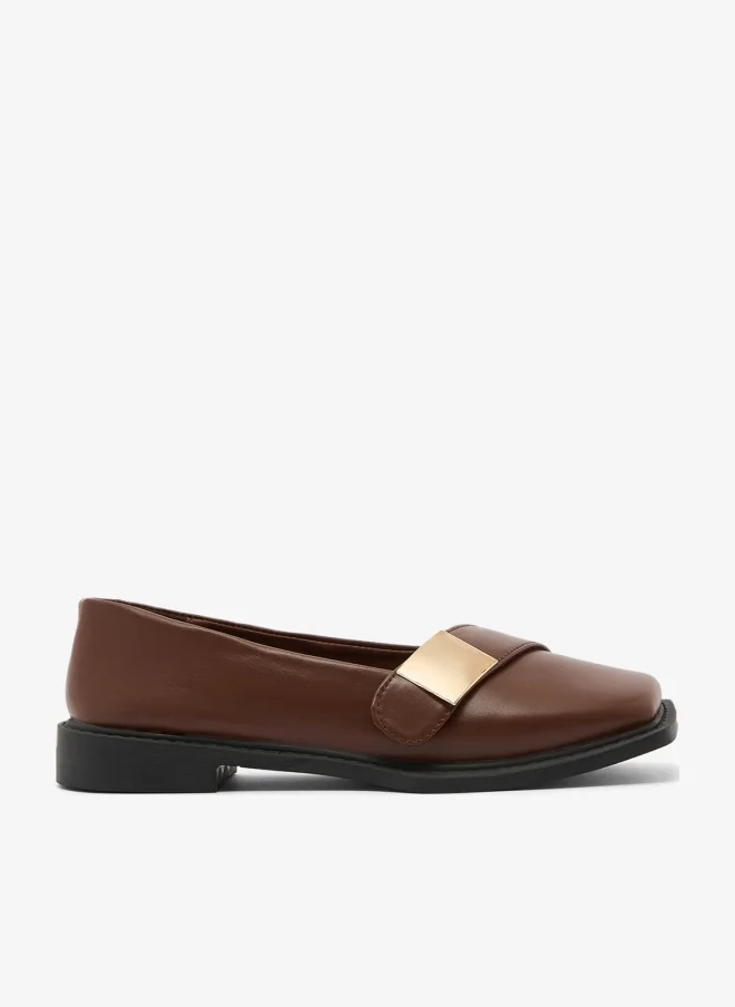 Gold Detail Strap Loafers Brown