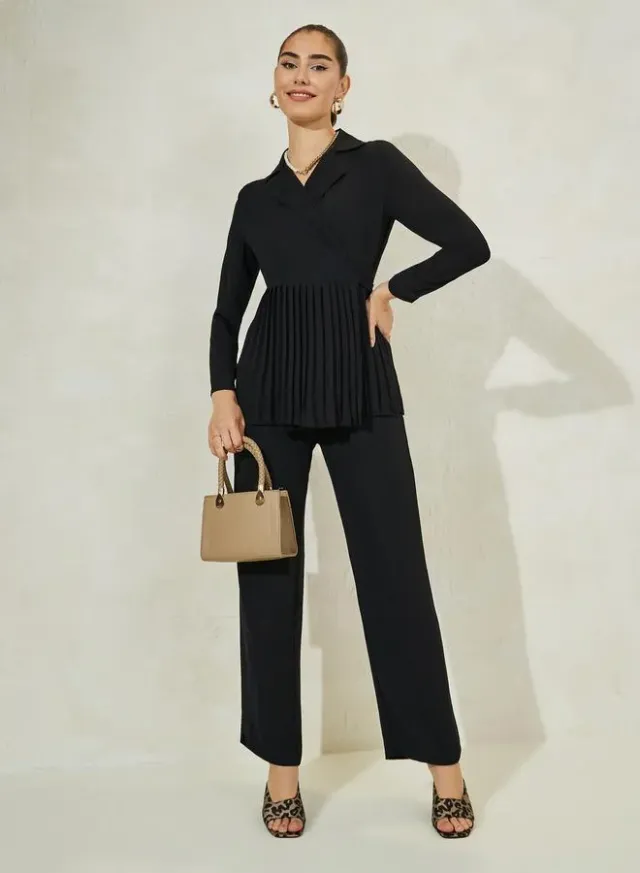 Pleated Blazer and Tailored Pants Co-ord Black