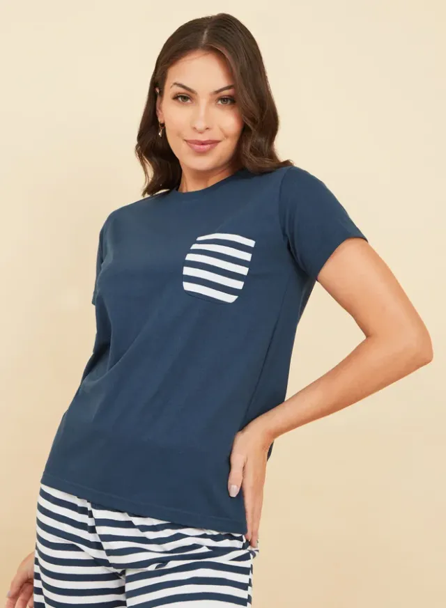 Styli Cotton Striped T-Shirt & Pyjama Set – image 3