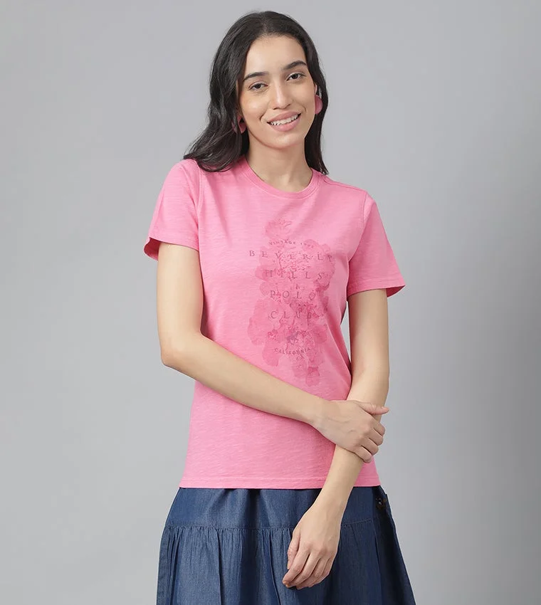 Floral Print Crew Neck T-Shirt Fuchsia