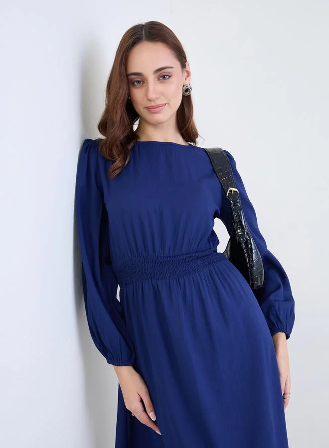 Belted Buttoned Dress Deep Blue