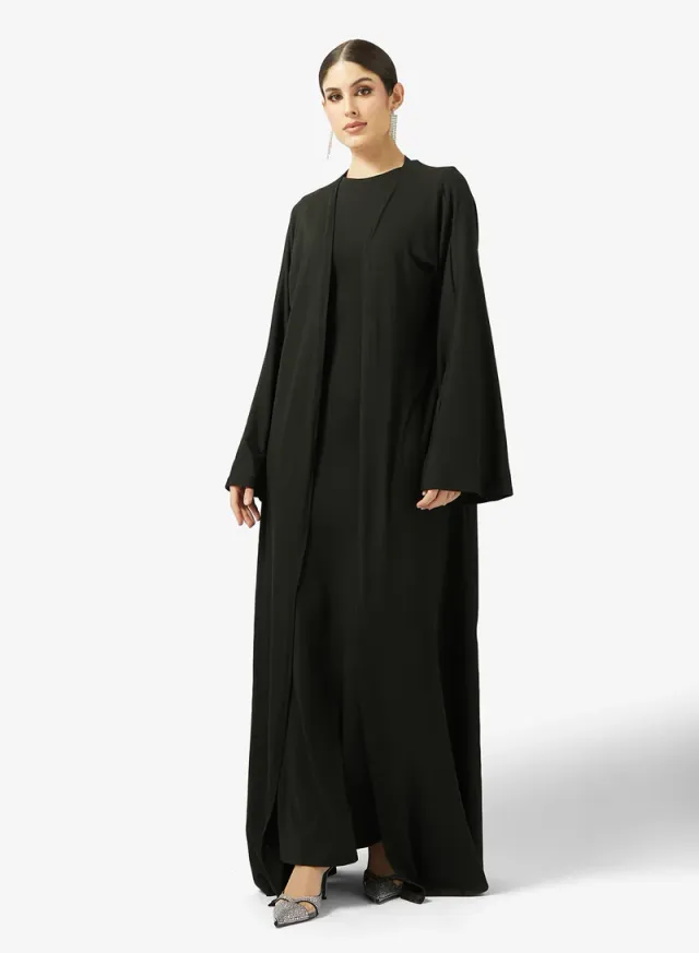 Black Solid Abaya Set for Women - 2 Pieces - Festive Wear – image 4