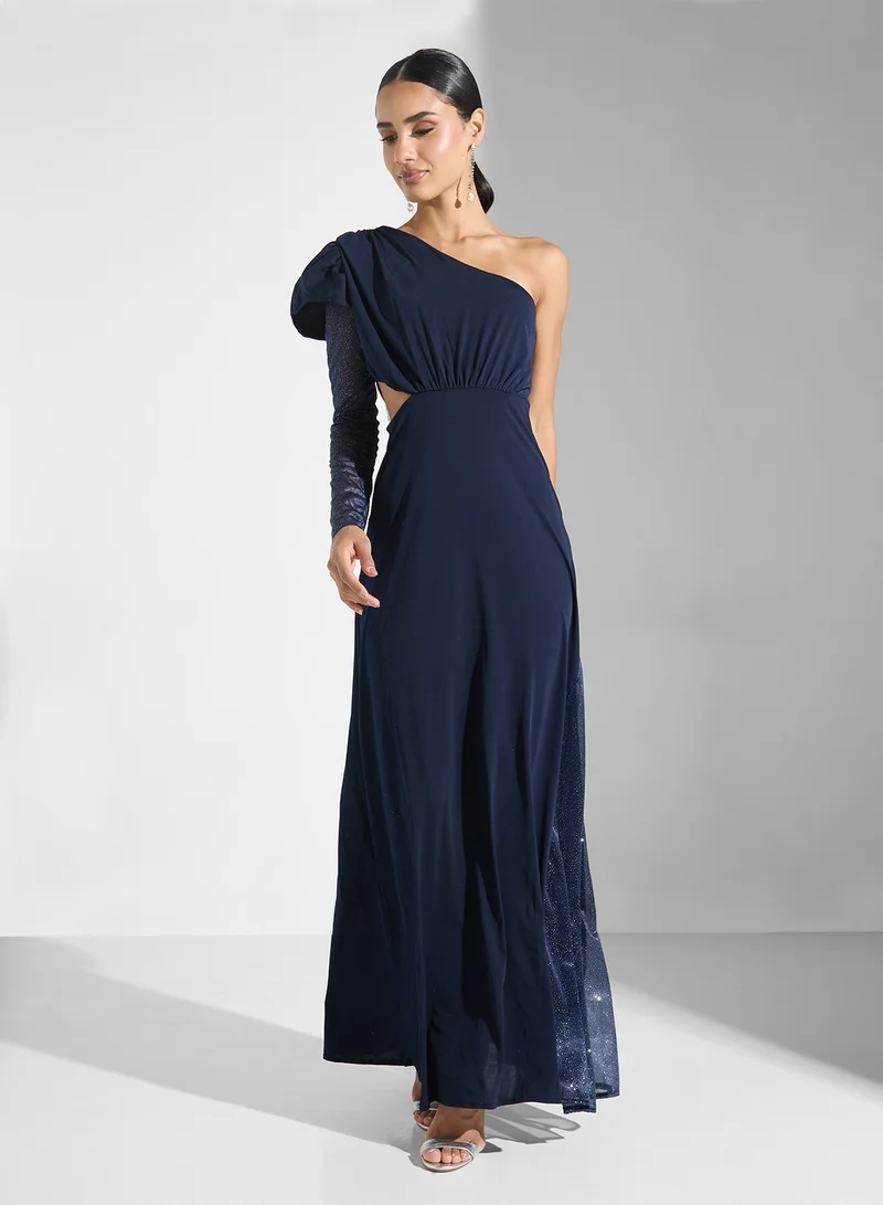 One-Shoulder Maxi Dress Deep Blue