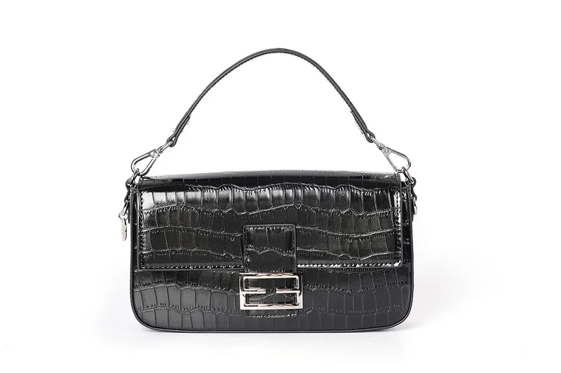 Croc-Embossed Baguette Purse