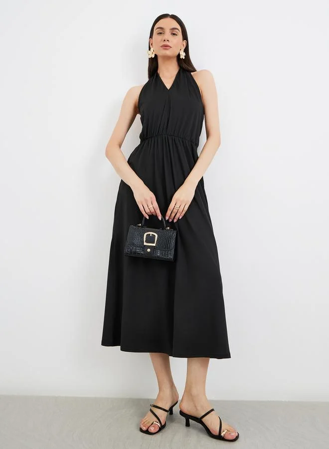Take Two Halter Neck Sleeveless Midi Dress Black