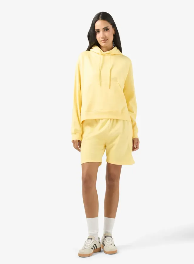 Fleece Crew Neck Sweatshirt and Shorts Set Yellow