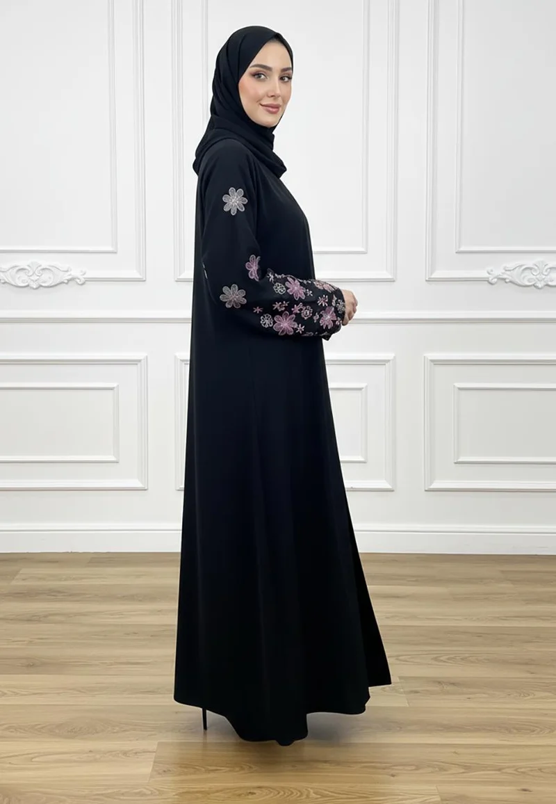 عباية Amethyst Flora بأكمام صدفية أسود
