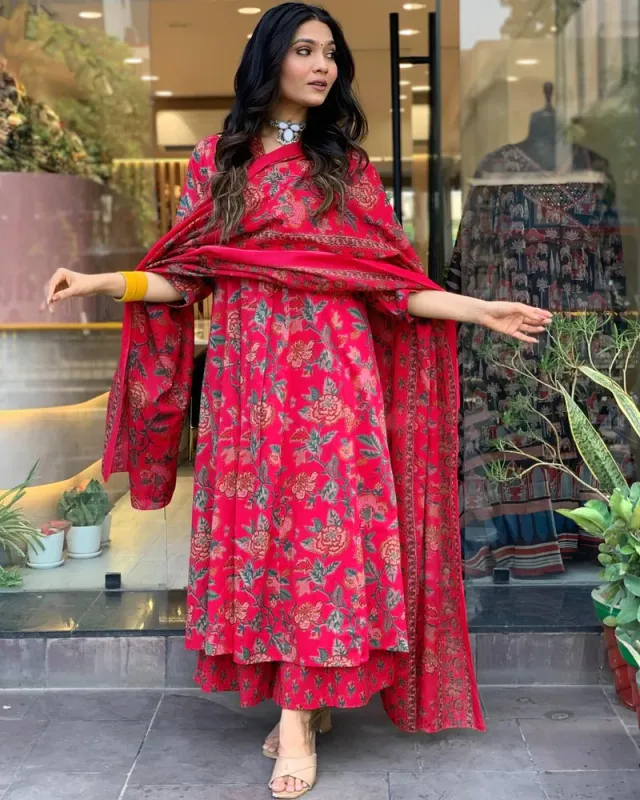 كورتا مطبوعة من رايون فيسكوز أناركالي GoSriKi مع قصر ودوباتا (CIA PINK-VKS01-GS_4XL_Pink_XXXX-Large) – صورة 5