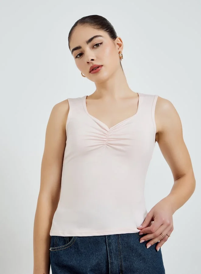 Ruched Fitted Tank Top Pink
