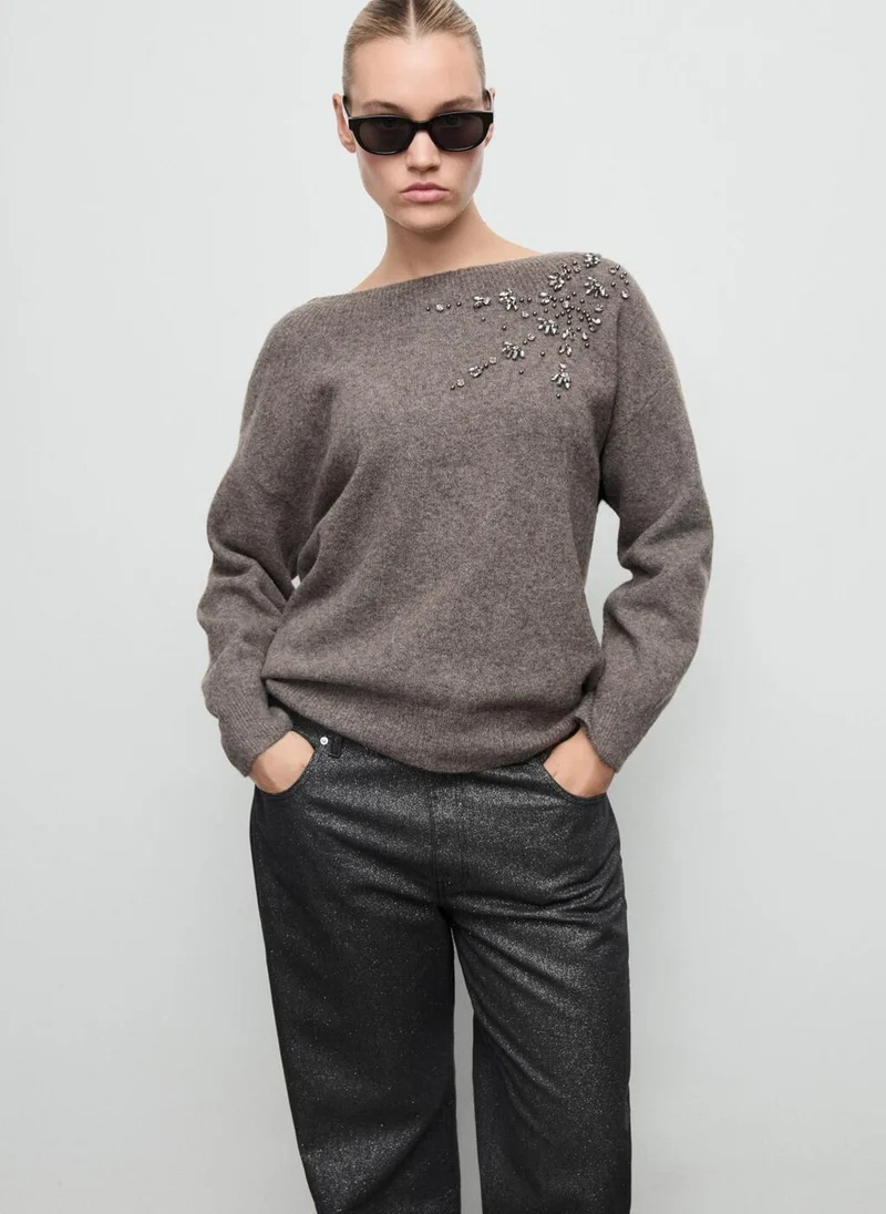 Crystal Detail Sweatshirt Earthy Taupe