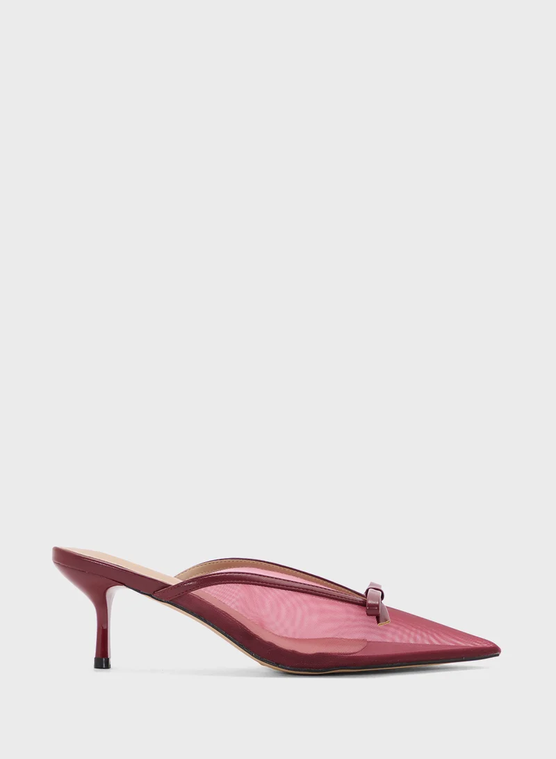 Bow Detail Mesh Pump Burgundy