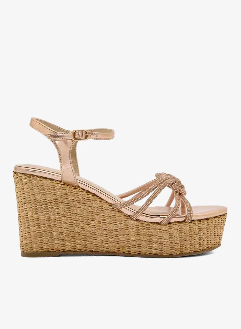 Knotted Multi-Strap Wedge Sandals Sandy Brown