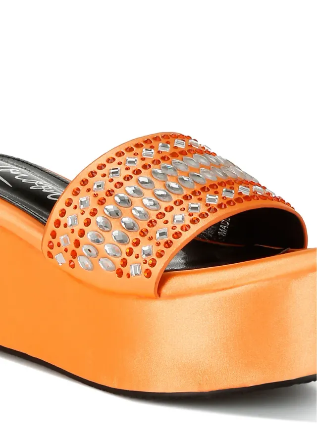 Diamante Rhinestone Flatform Sandals Black – image 5