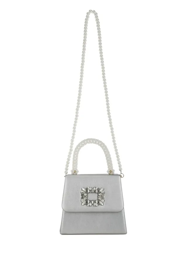 White Faux Leather Pearl-Handle Evening Bag – image 2