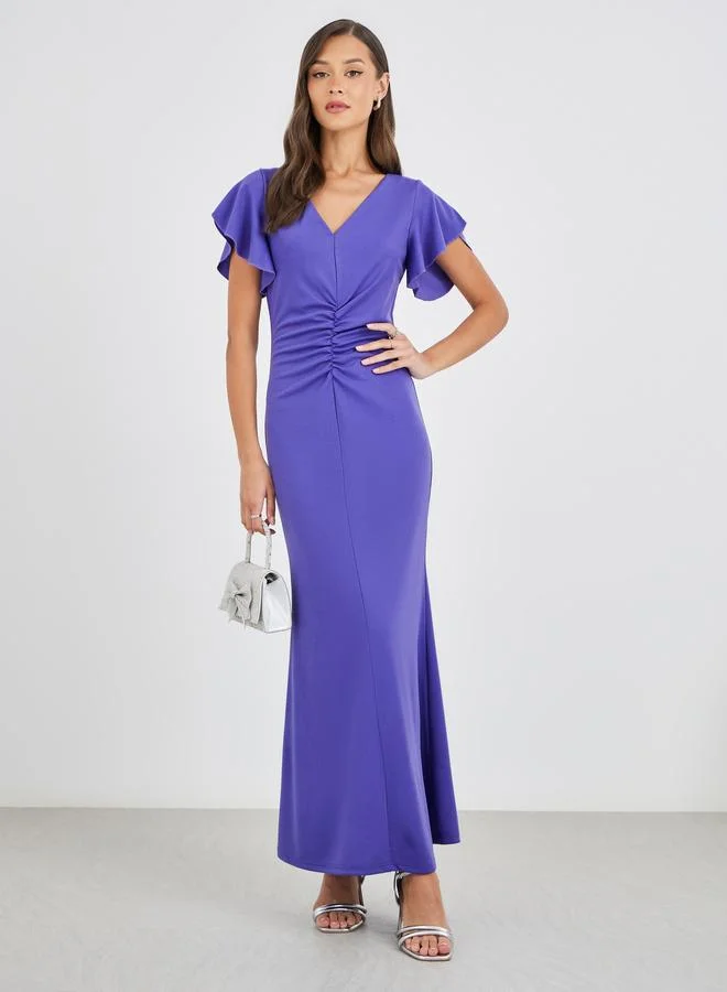 Ruffled Sleeve Mermaid Maxi Dress Deep Violet