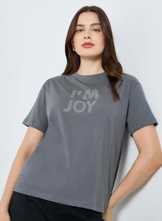 Women's Slogan Print T-Shirt Grey