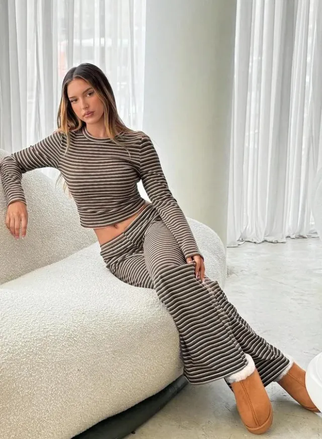 Striped Crop Top & Pants Set Brown – image 5