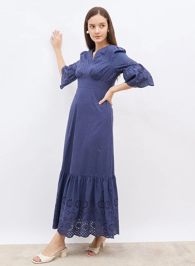 Eyelet Detail Dress Steel Blue