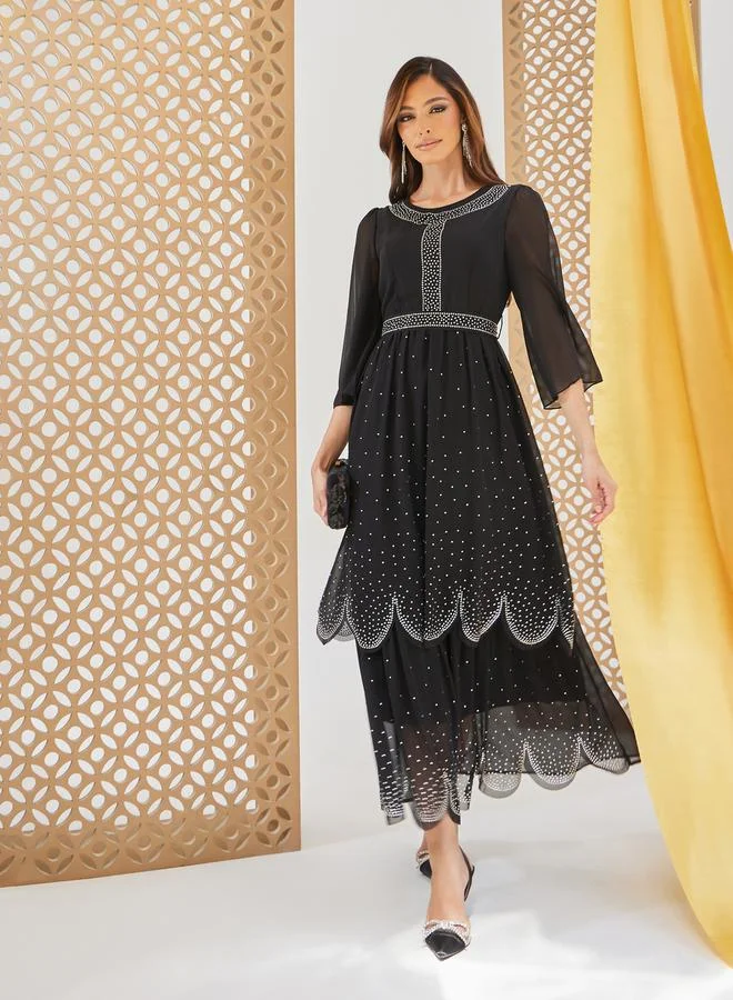 Tiered Chiffon Dress Black