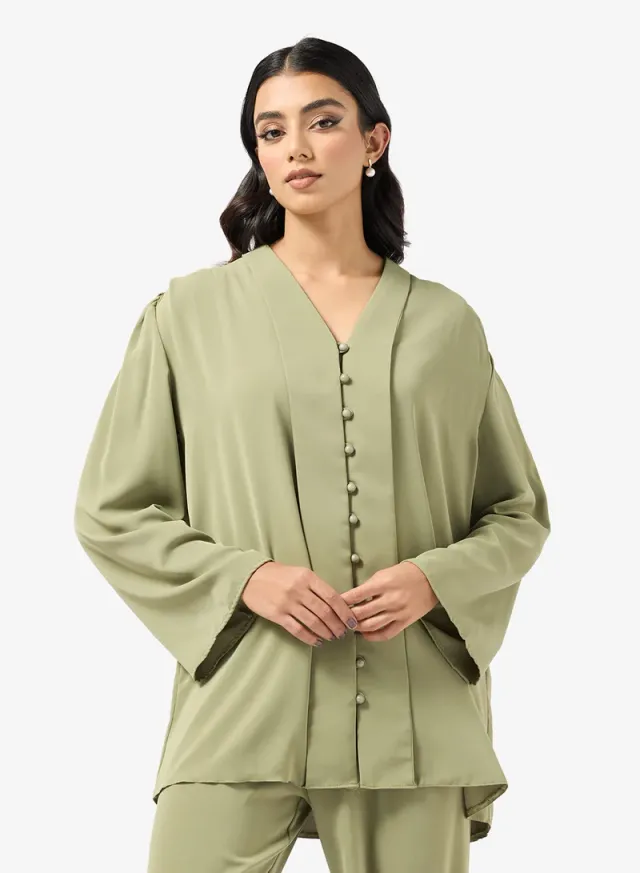 Button Down Tunic & Pant Set Olive Green – image 2