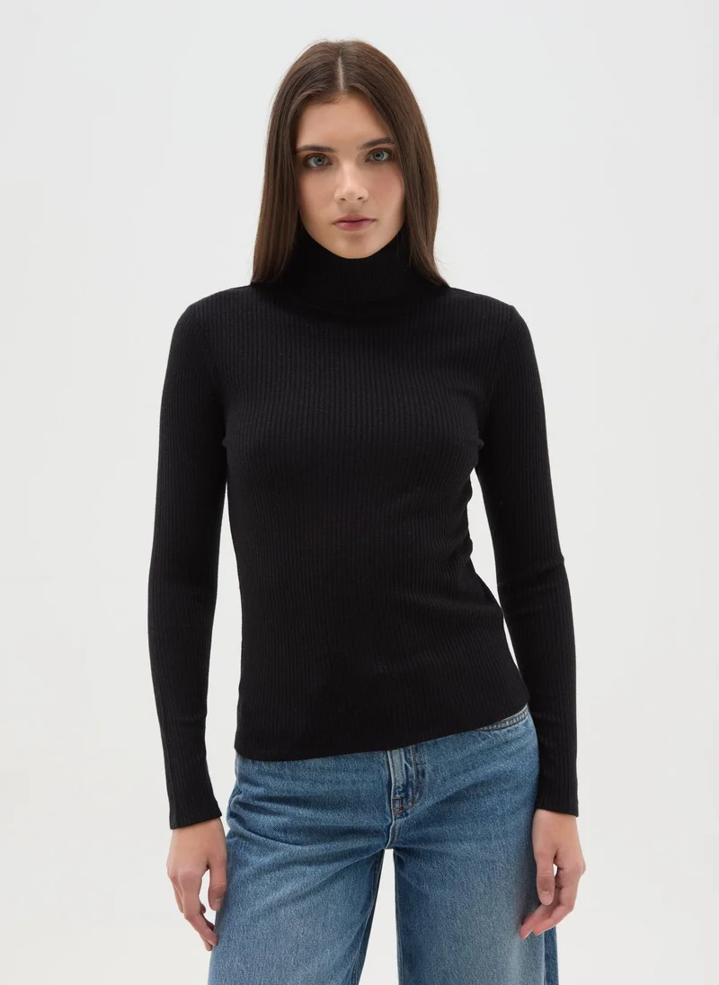 OVS Striped Crew Neck Long Sleeve Top Black