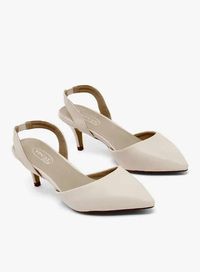 Mid Heel Slingback Pumps Beige – image 4