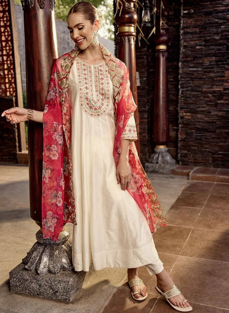 Women's Embellished Straight Kurta Set Beige