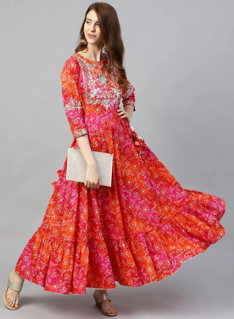 Women's Cotton Self Design A-Line Kurta Red