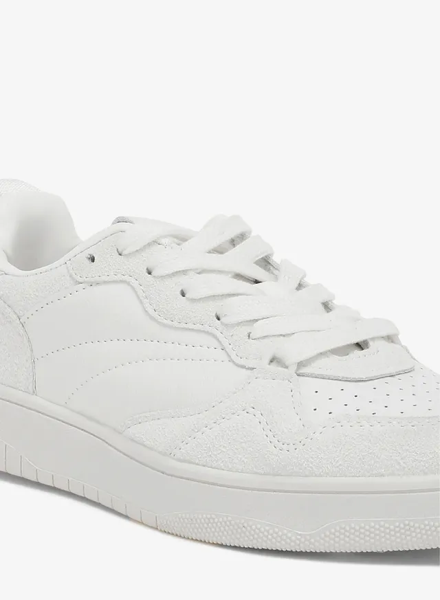 Faux Leather Casual Sneakers in White – image 5