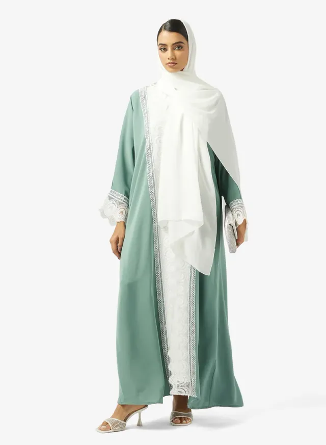 Blue Embellished Abaya with Sheila - Modest Ramadan Wear – image 5