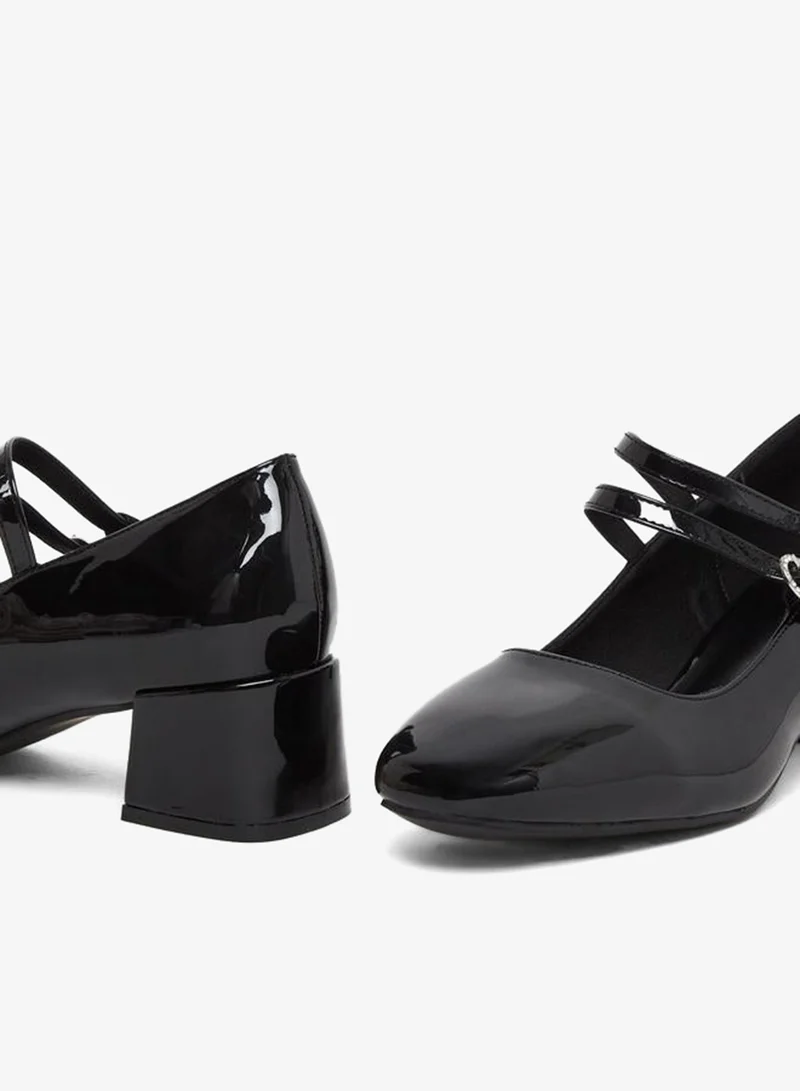 Black PU Block Heel Mary Jane Shoes with Buckle Closure